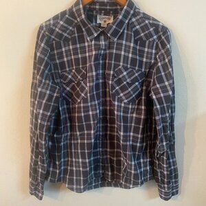 CONVERSE BOY'S XL BLACK/GRAY/WHITE LONG-SLEEVE PLAID BUTTON-DOWN SHIRT
